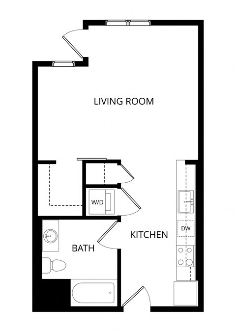 a floor plan of a small house with a bedroom and a living room